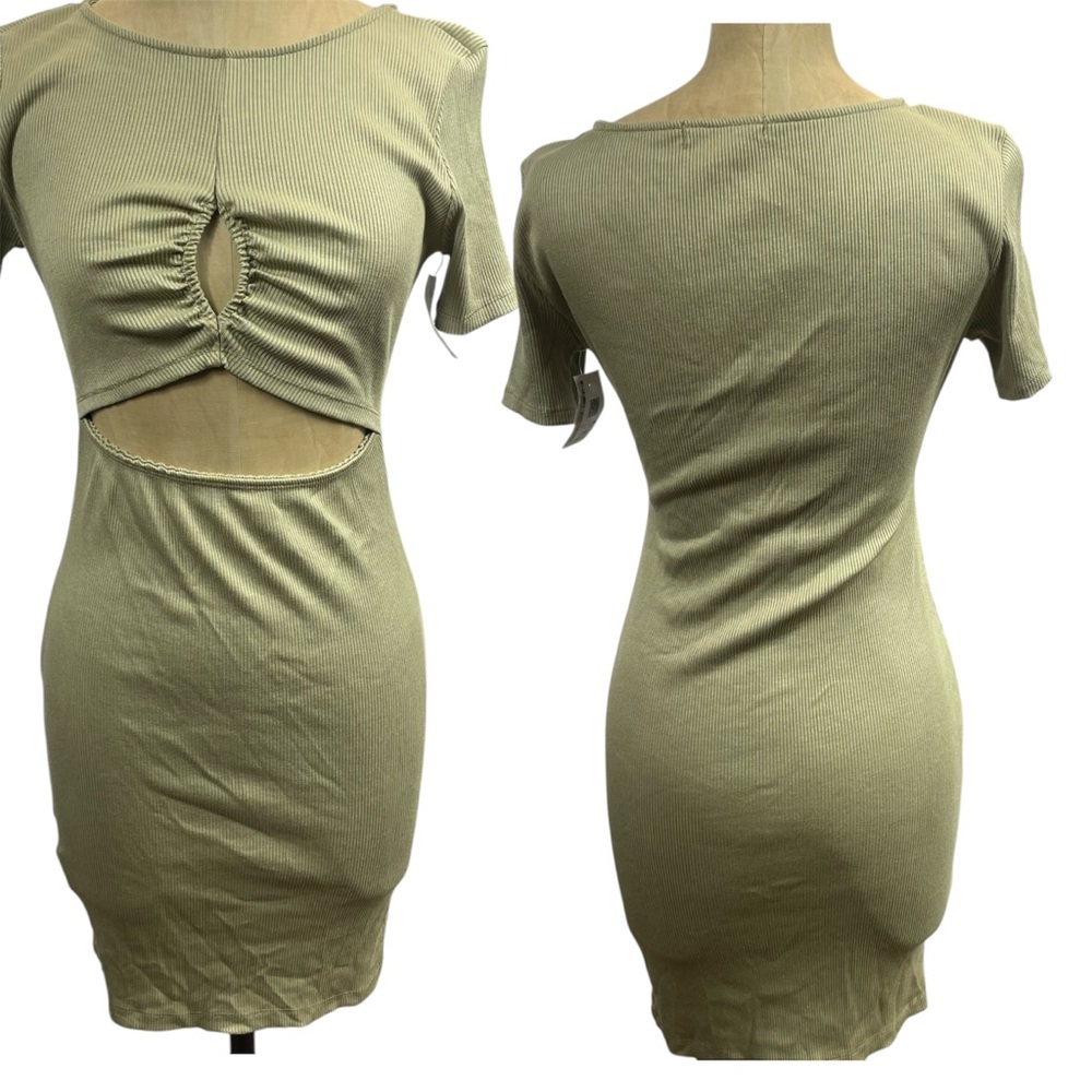 Pool Dress Sage Ribbed Mini Cutout Stretch Minimal Chic Contemporary Club Casual